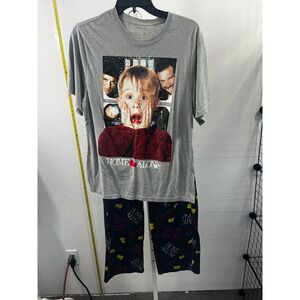 Home Alone Pajama Set Mens Medium Gray Graphic T-Shirt Black Lounge Pants 2pc